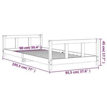 vidaXL Πλαίσιο Παιδικού Κρεβατιού Λευκό 90x190cm από Μασίφ Ξύλο Πεύκου 1 τεμ. - Μονό