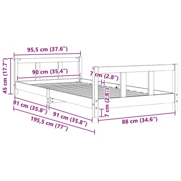 vidaXL Πλαίσιο Παιδικού Κρεβατιού Λευκό 90x190cm από Μασίφ Ξύλο Πεύκου 1 τεμ. - Μονό