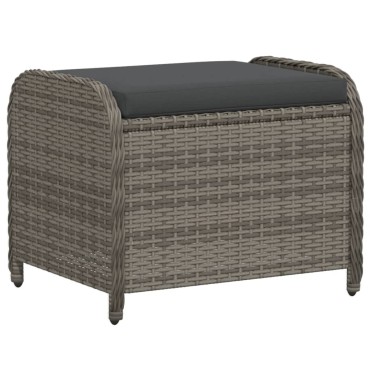 vidaXL Υποπόδιο Κήπου Γκρι 58x46x46cm Συνθετικό Ρατάν με Μαξιλάρι 1 τεμ.