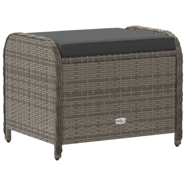 vidaXL Υποπόδιο Κήπου Γκρι 58x46x46cm Συνθετικό Ρατάν με Μαξιλάρι 1 τεμ.