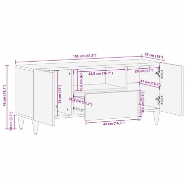 vidaXL Ντουλάπι TV Καφέ 105x33,5x46cm Στερεό ξύλο μάνγκο 1 τεμ.