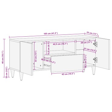 vidaXL Ντουλάπι TV Καφέ 105x33,5x46cm Στερεό ξύλο μάνγκο 1 τεμ.