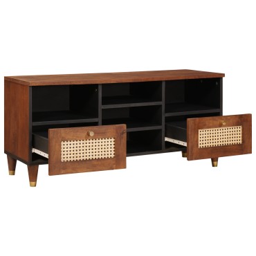 vidaXL Ντουλάπι TV με ράφι Καφέ 100x33,5x46cm Στερεό ξύλο μάνγκο 1 τεμ.