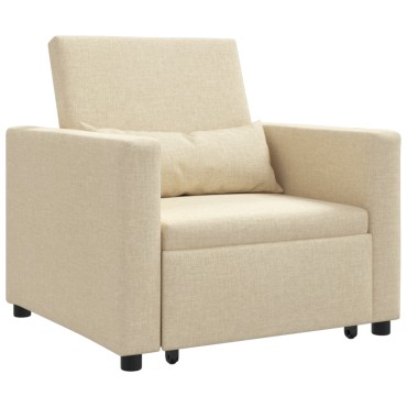 vidaXL Καναπές Κρεβάτι Μονό με τροχούς Κρεμ 90x165x87cm ύφασμα 1 τεμ.