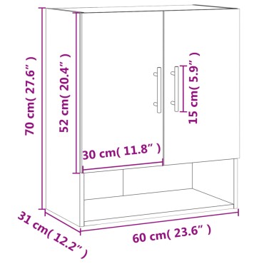 vidaXL Ντουλάπι Τοίχου Sonoma Δρυς 60x31x70cm Επεξεργασμένο Ξύλο 1 τεμ.