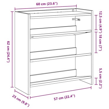Ράφι παπουτσιών vidaXL Μαύρο 60x25x62cm Κατασκευασμένο ξύλο
