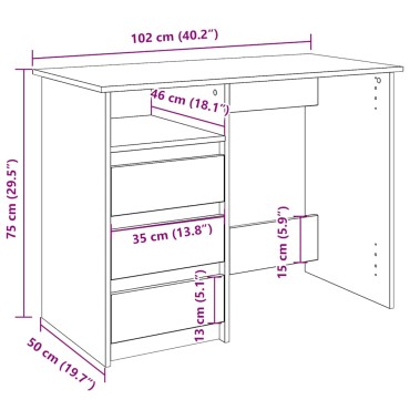 vidaXL Γραφείο Καφέ Δρυς 102x50x75cm από Επεξεργασμένο Ξύλο 1 τεμ.