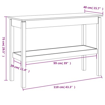 vidaXL Τραπέζι κονσόλα άσπρο 110x40x75cm από Μασίφ Ξύλο Πεύκου 1 τεμ.