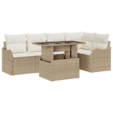 vidaXL Σετ Καναπέ Κήπου 6 τεμ. Μπεζ Πολυ Ρατάν 121x62x85cm  Γωνιακός