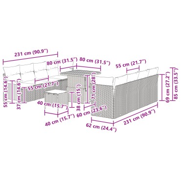 vidaXL Σετ Καναπέ Κήπου 11 τεμ. 10-Αριθμός καθισμάτων 231x62x85cm  Γωνιακός