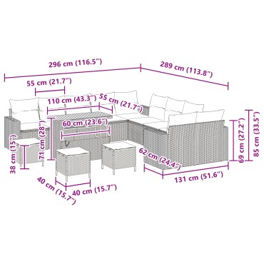 vidaXL Σετ Καναπέ Κήπου 18 τεμ. 11-Αριθμός καθισμάτων Μαύρο 296x289x85cm  Γωνιακός