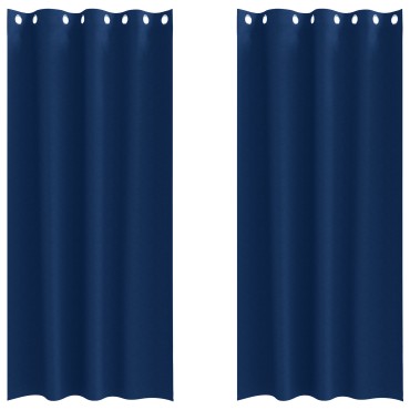 vidaXL Κουρτίνες Μαύρης Ύφανσης με Δαχτυλίδια 2 pcs Σκούρο Μπλε 245x140cm