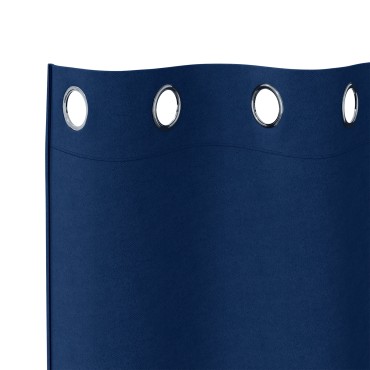 vidaXL Κουρτίνες Μαύρης Ύφανσης με Δαχτυλίδια 2 τμχ. Σκούρο Μπλε 260x140cm