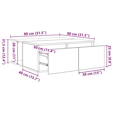 vidaXL Τραπεζάκι σαλονιού Μαύρη δρυς 80x80x31cm 1 τεμ.
