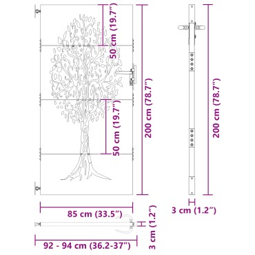 vidaXL Πύλη Κήπου 85 x 200 cm Ατσάλι με Επικάλυψη Πούδρας Κλειδώσιμο