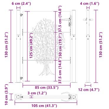 vidaXL Πύλη Κήπου Μαύρο 110 x 130 cm Ατσάλι με Επικάλυψη Πούδρας