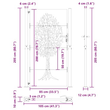 vidaXL Πύλη Κήπου Μαύρο 110 x 205 εκ. Ατσάλι με Επικάλυψη Πούδρας