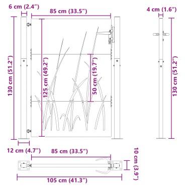 vidaXL Πύλη Κήπου 110 x 130 cm Ατσάλι με Επικάλυψη Πούδρας Κλειδώσιμο