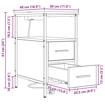 vidaXL Κομοδίνο Γκρίζο Σονομα 30x48x61cm Επεξεργασμένο Ξύλο 1 τεμ.