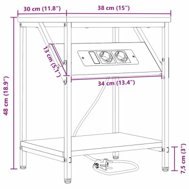 vidaXL Κομοδίνο Καφέ δρυς 38x30x48cm Επεξεργασμένο Ξύλο 1 τεμ.