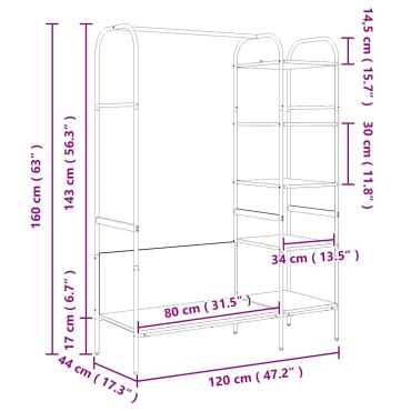 vidaXL Ράφι Ρούχων Καφέ Ξύλο Δρυός 120 x 44 x 160 εκ