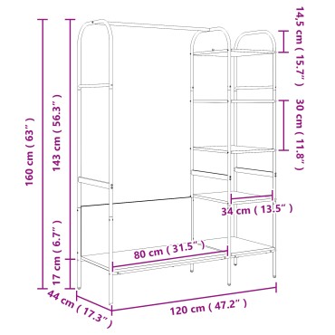 vidaXL Ράφι Ρούχων Καφέ Ξύλο Δρυός 120 x 44 x 160 εκ