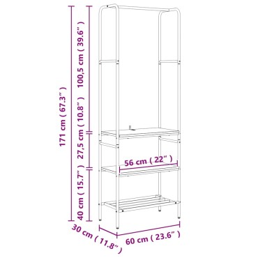 vidaXL Ράφι Ρούχων Γκρι sonoma 60 x 30 x 171 εκ Επεξεργασμένο Ξύλο