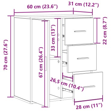 vidaXL Πλαϊνό γραφείο Μαύρη Οξυά 60x31x70cm Επεξεργασμένο Ξύλο 1 τεμ.
