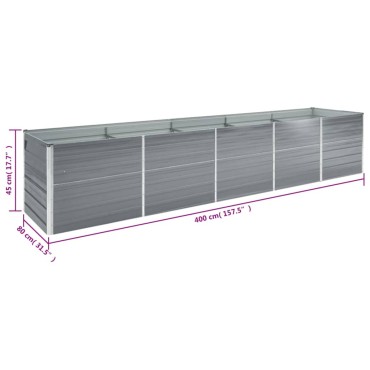 vidaXL Ζαρντινιέρα Υπερυψωμένη Γκρι 400x80x45 εκ. Γαλβαν. Χάλυβας
