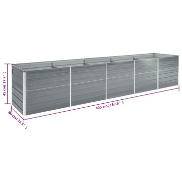 vidaXL Ζαρντινιέρα Υπερυψωμένη Γκρι 400x80x45 εκ. Γαλβαν. Χάλυβας