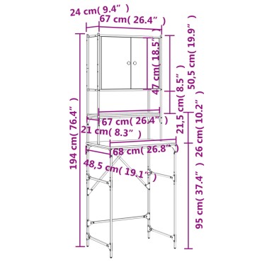 vidaXL Ντουλάπι Πλυντηρίου Γκρι Sonoma 68x48,5x194 εκ.