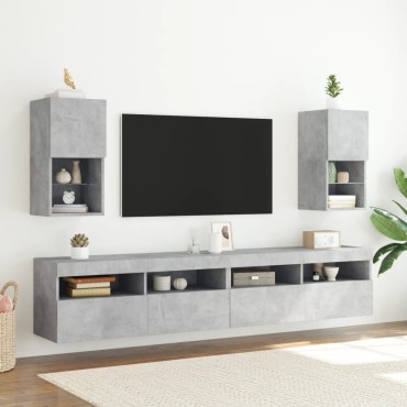 vidaXL Έπιπλα Τηλεόρασης με LED 2 τεμ. Γκρι Σκυροδέματος 30,5x30x60cm