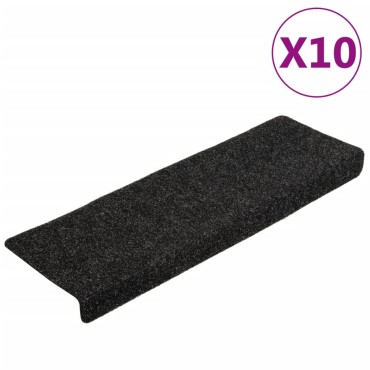 vidaXL Πατάκια Σκαλιών Αυτοκόλλητα 10 τεμ. 65x21x4 εκ. Μαύρα Ορθογώνια Άκρη