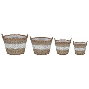 vidaXL Γλάστρες Υπερυψωμένες 4 τεμ. Wicker με Επένδυση Πολυαιθυλενίου