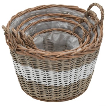 vidaXL Γλάστρες Υπερυψωμένες 4 τεμ. Wicker με Επένδυση Πολυαιθυλενίου