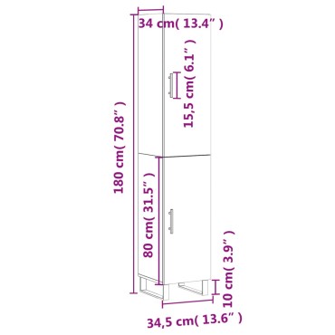 vidaXL Ντουλάπι Γκρι Σκυροδέματος 34,5x34x180cm Επεξεργασμένο Ξύλο 1 τεμ.