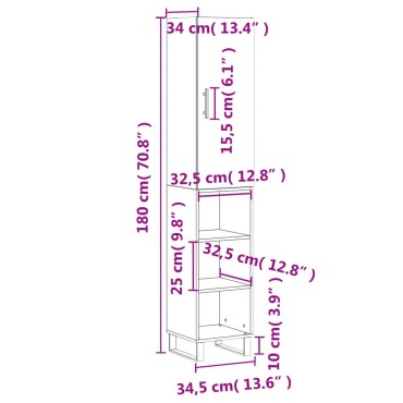 vidaXL Ντουλάπι Γκρι Σκυροδέματος 34,5x34x180cm Επεξεργασμένο Ξύλο 1 τεμ.