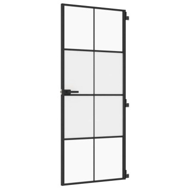 vidaXL Εσωτερική Πόρτα Μαύρη 83 x 201,5 εκ. Ψημένο Γυαλί & Αλουμίνιο