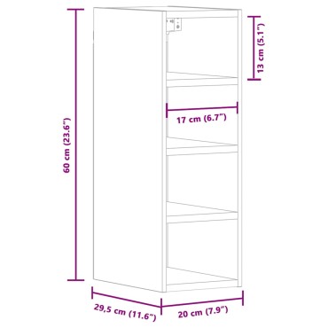 vidaXL Κρεμαστό Ντουλάπι "Riga" Γκρι Sonoma 20x29,5x60cm από Τεχνητό Ξύλο 1 τεμ.