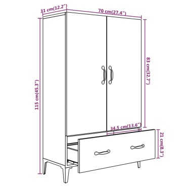 vidaXL Ντουλάπι Λευκό 70x31x115cm από Επεξεργασμένο Ξύλο 1 τεμ.