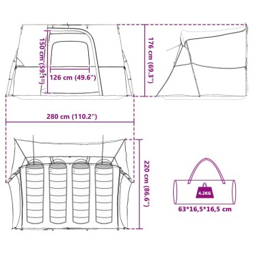 vidaXL Εσωτερική σκηνή με στέγη Πράσινο 280 x 220 x 176 εκ. ταφτάς