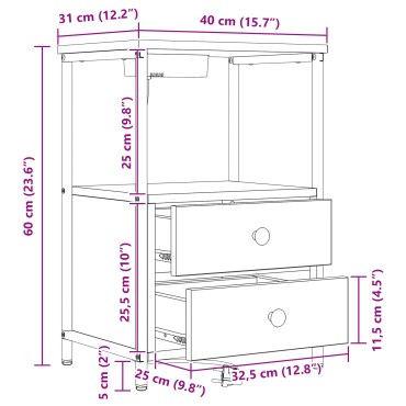 vidaXL Κομοδίνο Καφέ δρυς 40x31x60cm Επεξεργασμένο Ξύλο 1 τεμ.
