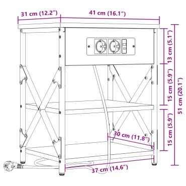 vidaXL Κομοδίνο Καπνιστό Δρύς 41x31x51cm Επεξεργασμένο Ξύλο 1 τεμ.