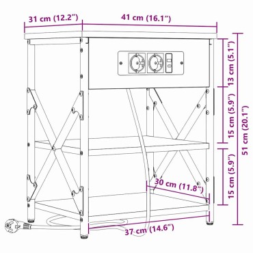 vidaXL Κομοδίνο Καπνιστό Δρύς 41x31x51cm Επεξεργασμένο Ξύλο 1 τεμ.