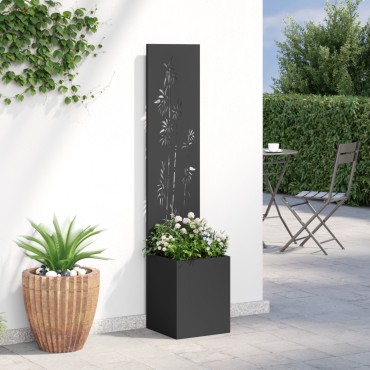 vidaXL Οθόνη Ιδιωτικότητας Κήπου Floral Μαύρο 32 x 32 x 150 εκ