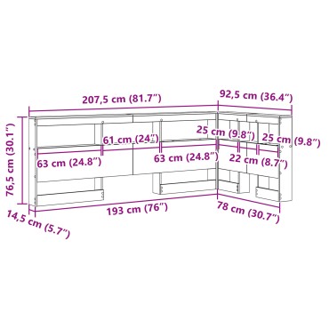 vidaXL Κεφαλάρι Αποθήκης Παλιό Ξύλο Επεξεργασμένο Ξύλο 207,5x92,5x76,5cm 1 τεμ.