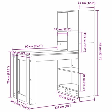 vidaXL Γραφείο Δρύς Sonoma 122x67x145cm Επεξεργασμένο ξύλο 1 τεμ.