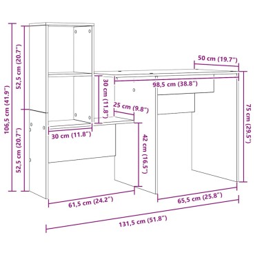 vidaXL Γραφείο Μαύρη Οξυά Επεξεργασμένο Ξύλο 131,5x50x106,5cm 1 τεμ.