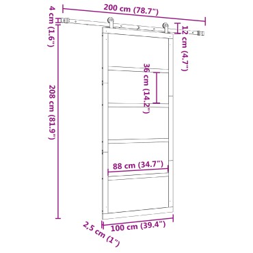 vidaXL Συρόμενη Πόρτα Φυσικό 100 x 208 εκ. Στερεά ξυλεία πεύκου