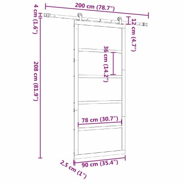 vidaXL Συρόμενη Πόρτα Φυσικό 90 x 208 εκ. Στερεά ξυλεία πεύκου